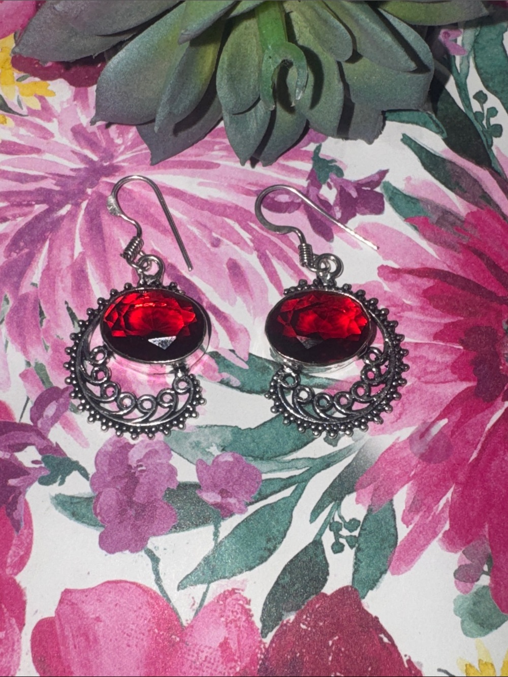 Silver Garnet Earrings